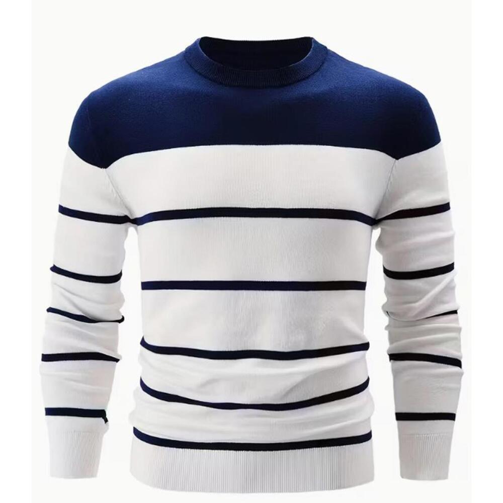 Men's 2XL Blue Striped Crew Neck Sweater